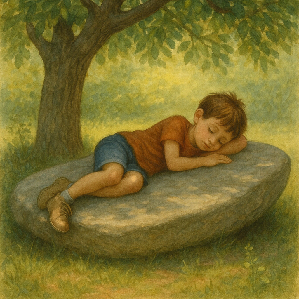 Boy sitting on the stone